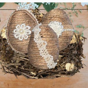 Shabby Chic Jute/Twine Easter Egg Set 3, Custom Eggs, Farm Easter Décor